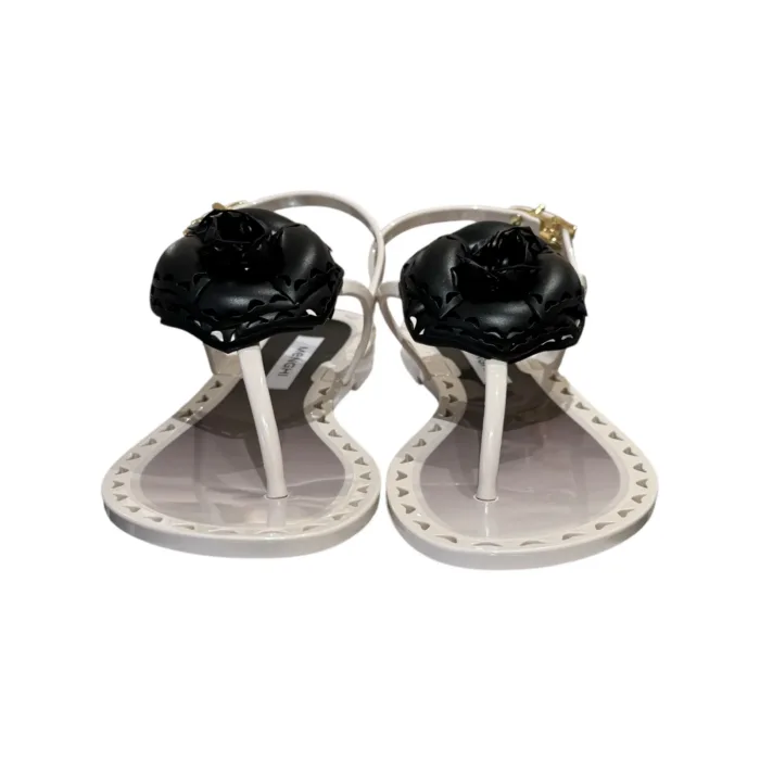 Sandali Artigianali  Menghi Made in Italy infradito Avorio con Camelia Nera art. 131/Flower Ivory/Black, foto 3 di 5