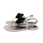 Sandali Artigianali  Menghi Made in Italy infradito Avorio con Camelia Nera art. 131/Flower Ivory/Black - immagine 4