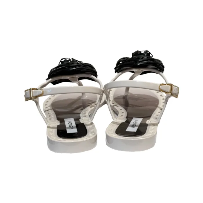 Sandali Artigianali  Menghi Made in Italy infradito Avorio con Camelia Nera art. 131/Flower Ivory/Black, foto 5 di 5