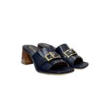 Sandalo Mules Sabot Lorenzo Mari in Nappa Blu Dettaglio Fibbia Tacco 7 cm art. Fresia 14 - immagine 2
