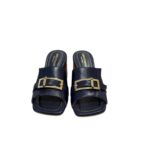 Sandalo Mules Sabot Lorenzo Mari in Nappa Blu Dettaglio Fibbia Tacco 7 cm art. Fresia 14 - immagine 3