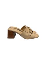 Sandalo Mules Sabot Lorenzo Mari in Nappa Beige Nude Dettaglio Fibbia Tacco 7 cm art. Fresia 14