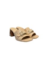Sandalo Mules Sabot Lorenzo Mari in Nappa Beige Nude Dettaglio Fibbia Tacco 7 cm art. Fresia 14 - immagine 2
