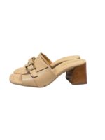 Sandalo Mules Sabot Lorenzo Mari in Nappa Beige Nude Dettaglio Fibbia Tacco 7 cm art. Fresia 14 - immagine 4