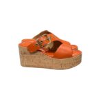 Sandali con zeppa in Sughero Lorenzo Mari in nappa Arancio, Plateau 4 cm zeppa 8 cm art. Mery 02