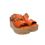 Sandali con zeppa in Sughero Lorenzo Mari in nappa Arancio, Plateau 4 cm zeppa 8 cm art. Mery 02 - immagine 2