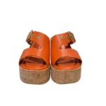 Sandali con zeppa in Sughero Lorenzo Mari in nappa Arancio, Plateau 4 cm zeppa 8 cm art. Mery 02 - immagine 3
