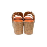 Sandali con zeppa in Sughero Lorenzo Mari in nappa Arancio, Plateau 4 cm zeppa 8 cm art. Mery 02 - immagine 5