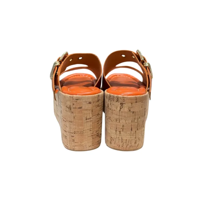 Sandali con zeppa in Sughero Lorenzo Mari in nappa Arancio, Plateau 4 cm zeppa 8 cm art. Mery 02, foto 5 di 5