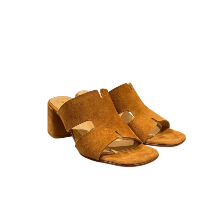 Sandalo Mules Sabot Luca Grossi in Camoscio Cuoio Tacco 6 cm art. L972S, foto 2 di 5