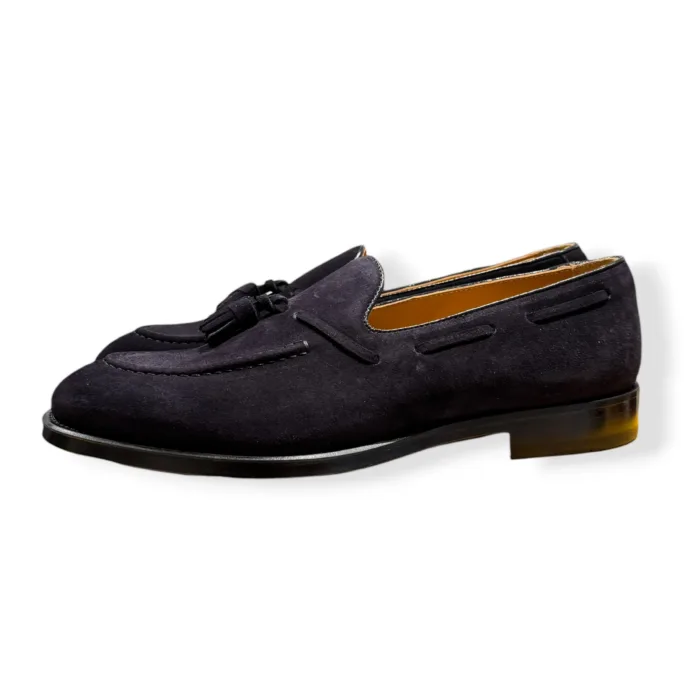 Mocassino con Nappine Uomo Doucal's In Camoscio Blu Con Fondo Cuoio Antiscivolo Art. DU3339ORVNUF009NB00, foto 4 di 5