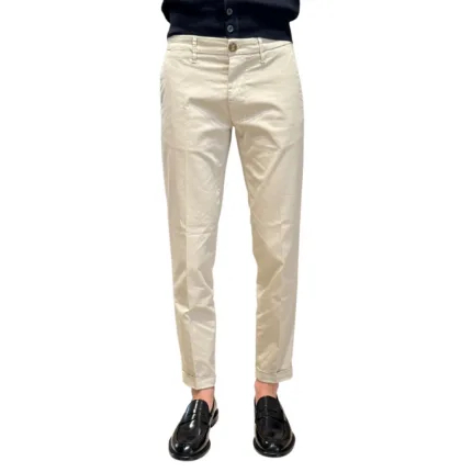 Pantaloni Re-Hash tessuto cotone misto lino, tasche a filo, Color Beige Sabbia cod. P247 2277 Mucha Chinos 0144