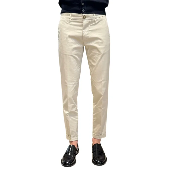 Pantaloni Re-Hash tessuto cotone misto lino, tasche a filo, Color Beige Sabbia cod. P247 2277 Mucha Chinos 0144, foto 1 di 3