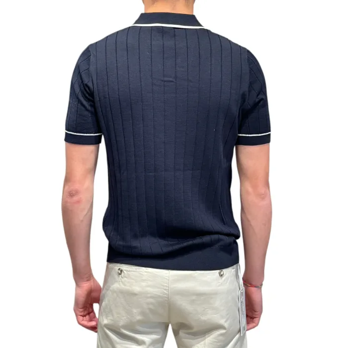Polo A Coste in Seta e Cotone Della Ciana Blu Navy art. DC1-22109 590, foto 3 di 3