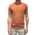 Polo Manica Corta 3 Bottoni In Misto Seta Lino Filippo De Laurentiis Arancio Mattone art. PL1MC LS16R 201