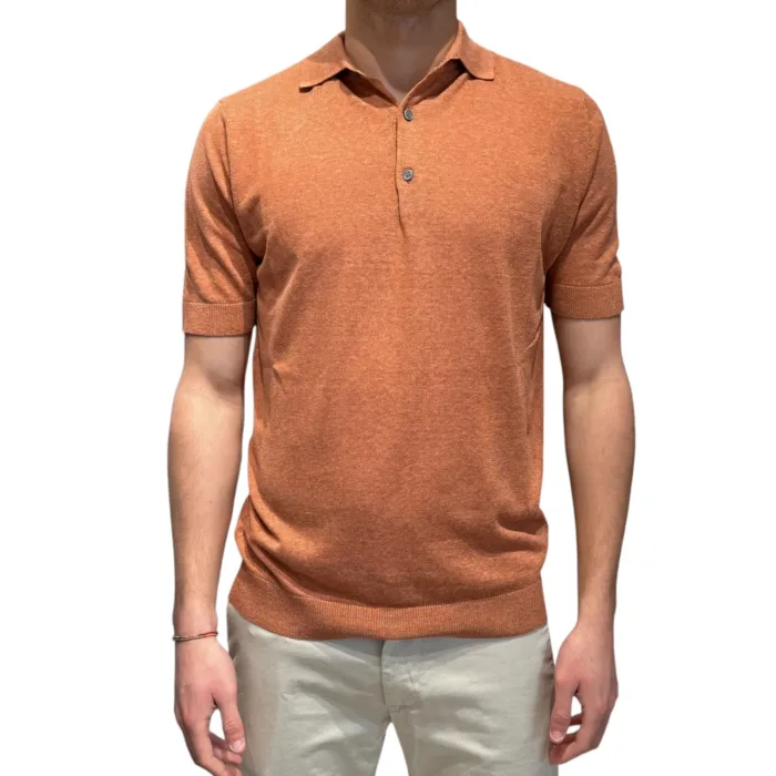 Polo Manica Corta 3 Bottoni In Misto Seta Lino Filippo De Laurentiis Arancio Mattone art. PL1MC LS16R 201, foto 1 di 3