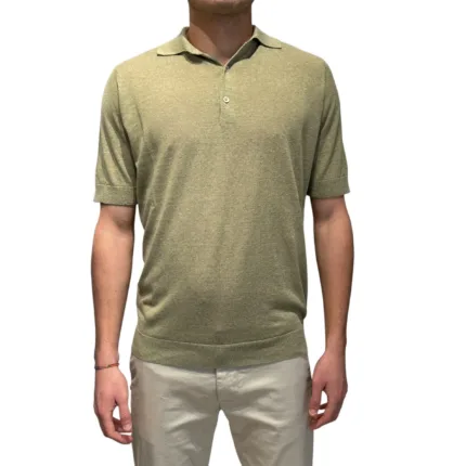 Polo Manica Corta 3 Bottoni In Misto Seta Lino Filippo De Laurentiis Verde Pistacchio art. PL1MC LS16R 620