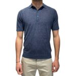 Polo Manica Corta 3 Bottoni In Misto Seta Lino Filippo De Laurentiis Blu Denim art. PL1MC LS16R 882