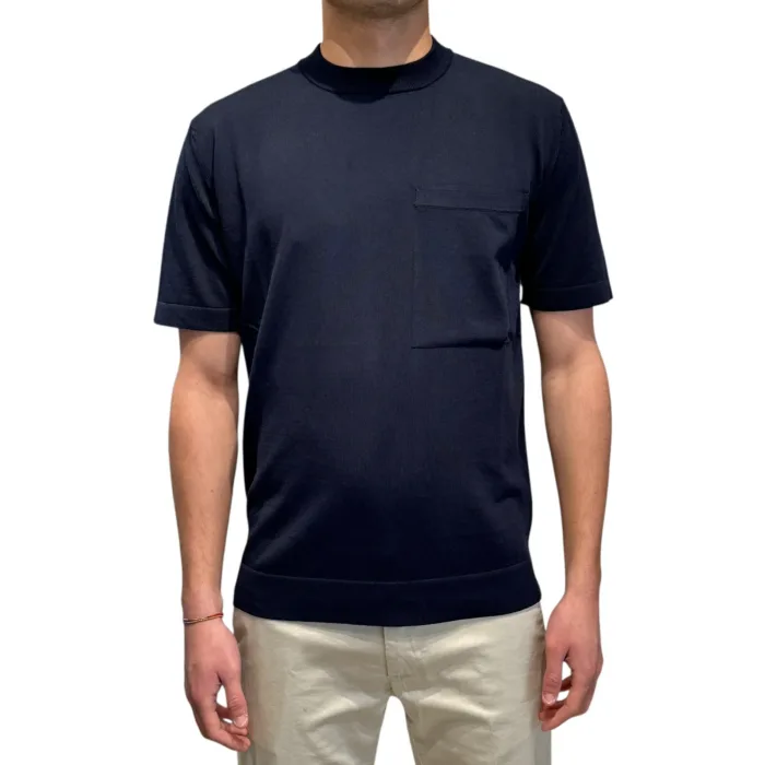 T-shirt con Taschino in Crepe Cotton Filippo De Laurentiis Blu art TS0MCTOV CR14R 890, foto 1 di 3