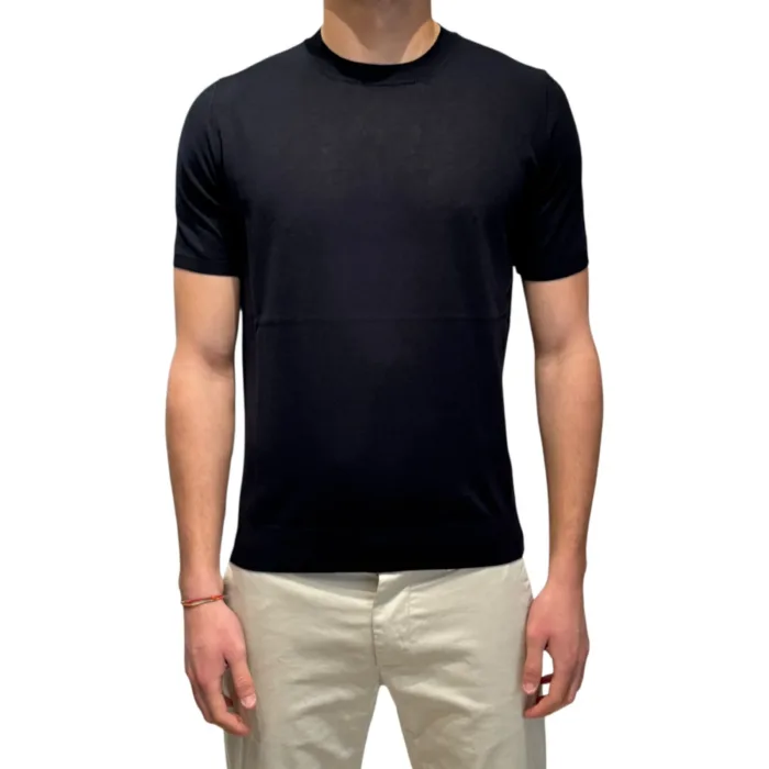 Maglia A Maniche Corte Girocollo in Seta e Cotone Ammond Studio Blu Notte art. 1461590 col 442, foto 1 di 3