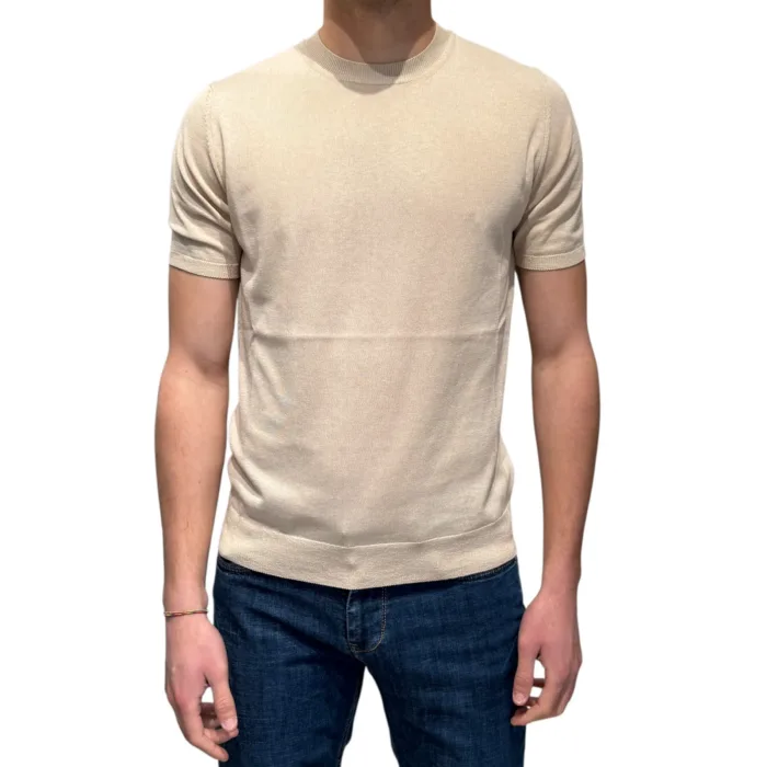 Maglia A Maniche Corte Girocollo in Seta e Cotone Ammond Studio Beige art. 1461590 col 021, foto 1 di 3