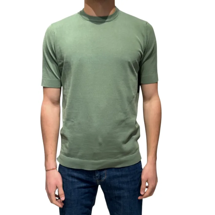 T-shirt in Crepe Cotton Filippo De Laurentiis Verde Salvia art TS0MC CR14R 520, foto 1 di 3
