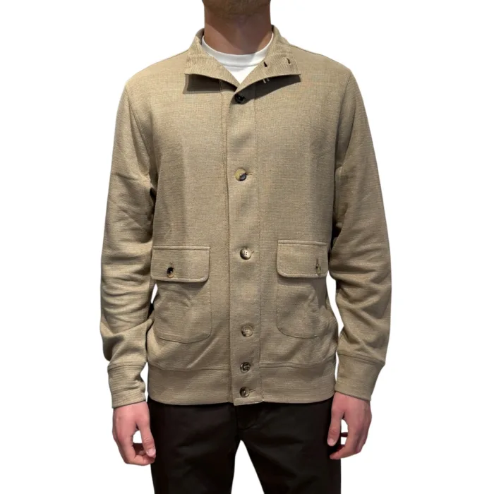 Cardigan Blouson Tramato Filippo De Laurentiis in Misto Cotone e Lino Beige Corda art. BBMLT DUBLIN 050, foto 1 di 3