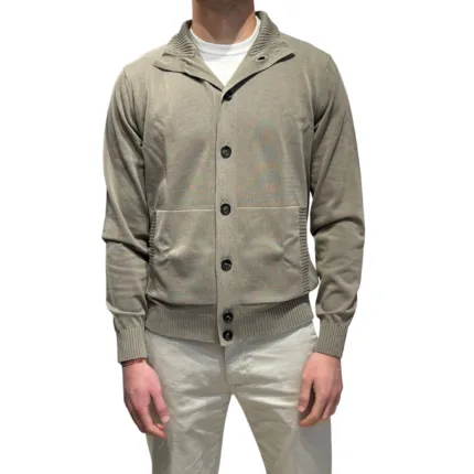 Cardigan Blouson Filippo De Laurentiis in Cotone Beige Tortora art. BB3MLT CR12R 511
