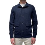 Cardigan Blouson Tramato Filippo De Laurentiis in Misto Cotone e Lino Blu Navy art. BBMLT DUBLIN 890