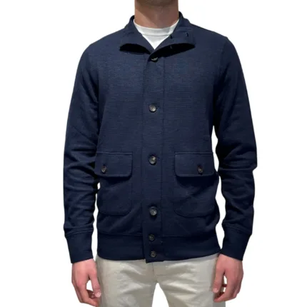 Cardigan Blouson Tramato Filippo De Laurentiis in Misto Cotone e Lino Blu Navy art. BBMLT DUBLIN 890