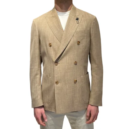 Giacca Doppiopetto Lardini in Misto Lino Loro Piana Summertime Beige Corda Art. CN6203E CN64522 220