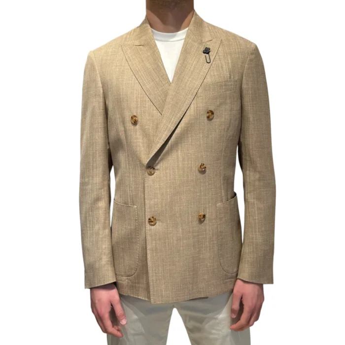 Giacca Doppiopetto Lardini in Misto Lino Loro Piana Summertime Beige Corda Art. CN6203E CN64522 220, foto 1 di 3