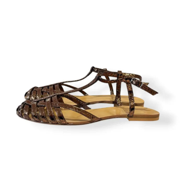 Sandalo Ragnetto Anna F con cinturino a T in Pelle Snake Bronzo art. 512 Whips, foto 4 di 5