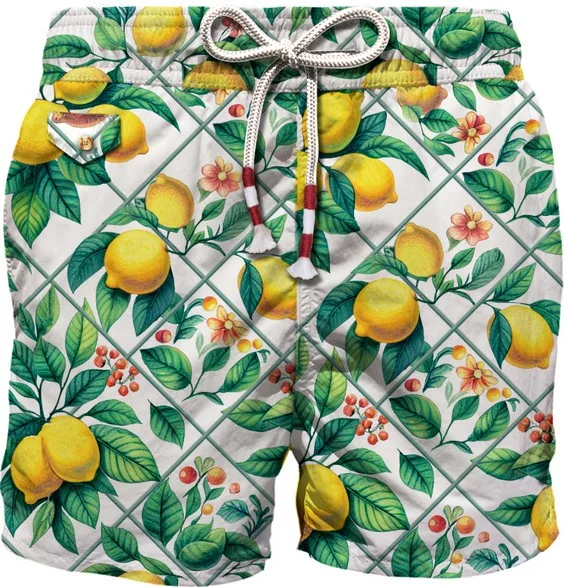 Costume Mc2 Saint Barth Bianco con Stampa Verde Limoni art. Lighting 70 Maj Lemon Tile 01, foto 1 di 1