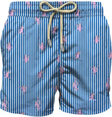 Costume Mc2 Saint Barth Righe Bianche e Blu con Scimmie art. Lighting Micro Stretch Monkeys Stripes S 17