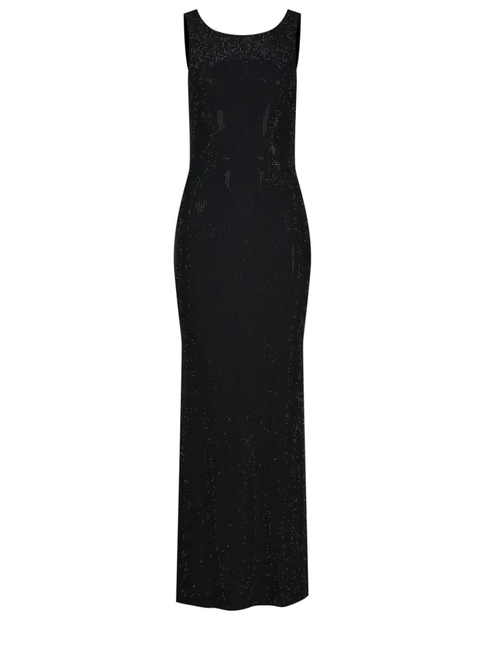Abito Donna Tubino Lungo Twentyfourhaitch in Jersey Strass Nero Art. Helios, foto 1 di 3