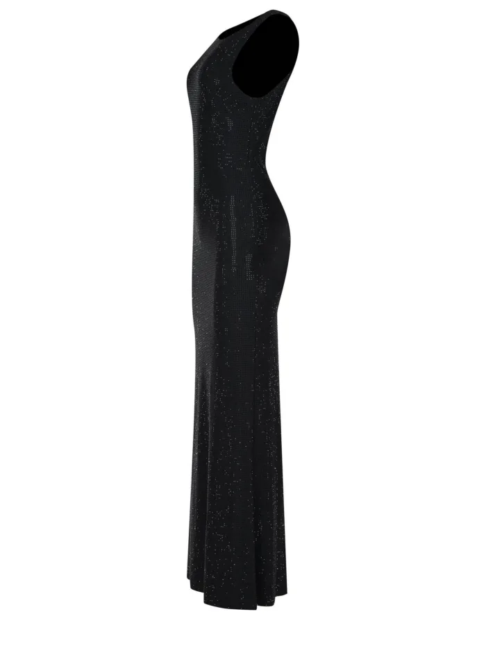 Abito Donna Tubino Lungo Twentyfourhaitch in Jersey Strass Nero Art. Helios, foto 2 di 3