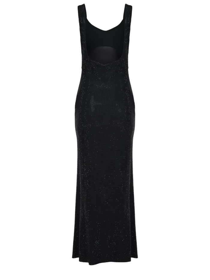 Abito Donna Tubino Lungo Twentyfourhaitch in Jersey Strass Nero Art. Helios, foto 3 di 3