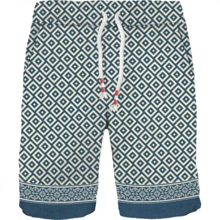 Bermuda Mc2 Saint Barth In Lino Fantasia Avorio e Blu art. Marseille Placed Linen Geo Cube 61