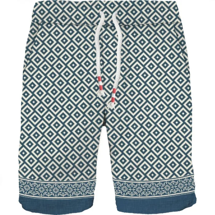Bermuda Mc2 Saint Barth In Lino Fantasia Avorio e Blu art. Marseille Placed Linen Geo Cube 61, foto 1 di 1