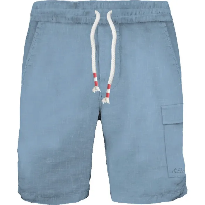 Bermuda Con Tasconi Mc2 Saint Barth In Lino Azzurro Denim art. Marseille Linen 33 Dusty Blue, foto 1 di 1
