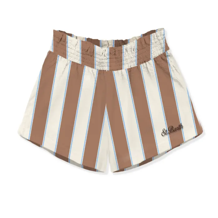 Pantaloncino Mc2 Saint Barth in Cotone  A Righe Marroni e Bianche art. Meave Cotton SB Beach Stripes 1931 EMB, foto 1 di 1