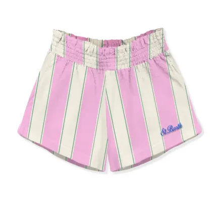 Pantaloncino Mc2 Saint Barth in Cotone a Righe Bianche e rOSA art. Meave Cotton SB Beach Stripes 2153 EMB