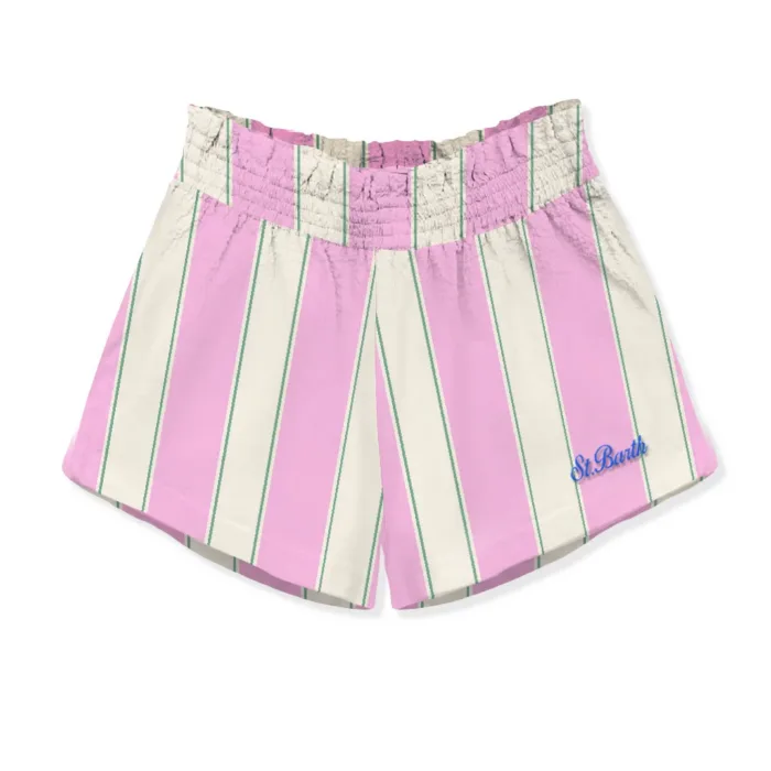 Pantaloncino Mc2 Saint Barth in Cotone a Righe Bianche e rOSA art. Meave Cotton SB Beach Stripes 2153 EMB, foto 1 di 1