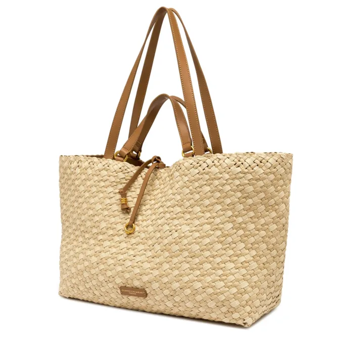Borsa a Spalla Grande Gianni Chiarini In Paglia Intrecciata e Pelle Cuoio art. Mercy Naturale, foto 3 di 4