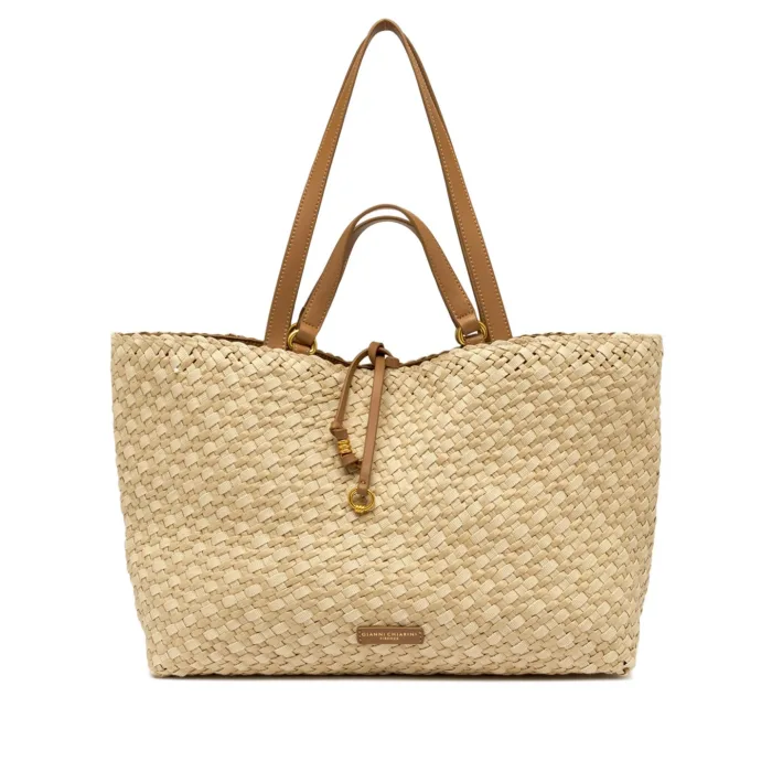 Borsa a Spalla Grande Gianni Chiarini In Paglia Intrecciata e Pelle Cuoio art. Mercy Naturale, foto 1 di 4