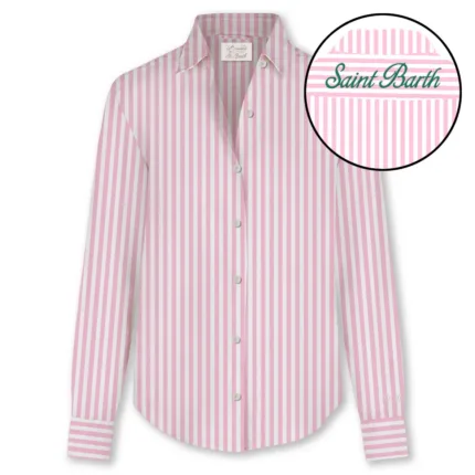 Camicia Mc2 Saint Barth in Cotone a Righe Bianca e Rosa art.  Meredith Cotton SB Stripes V 21 EMB