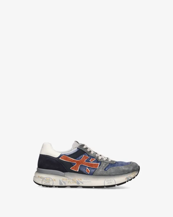 Sneakers Premiata Uomo in Camoscio Grigio e Nylon Blu Denim art. Mick 7215N, foto 1 di 5