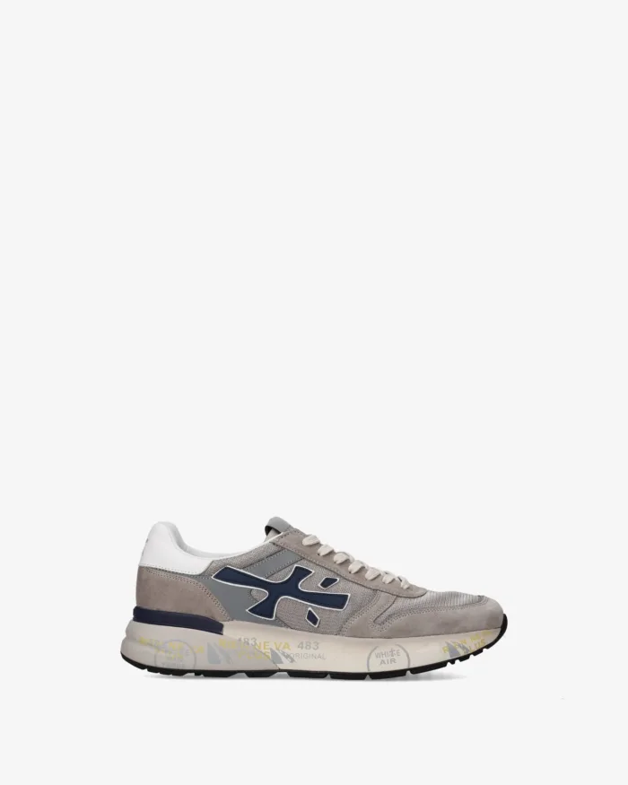 Sneakers Premiata Uomo in Camoscio Grigio e Dettagli Blu art. Mick 8001, foto 1 di 5