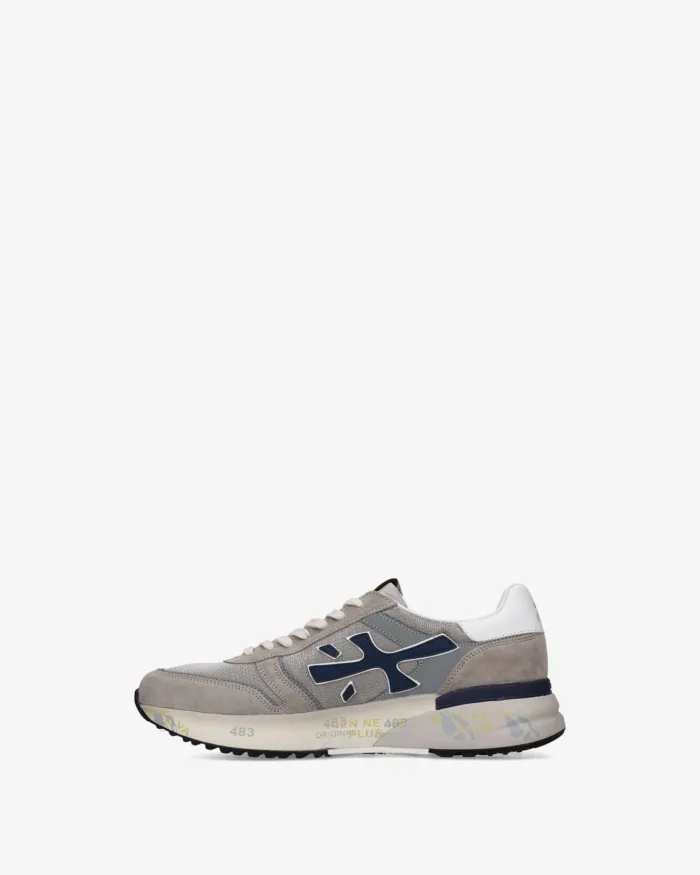 Sneakers Premiata Uomo in Camoscio Grigio e Dettagli Blu art. Mick 8001, foto 3 di 5
